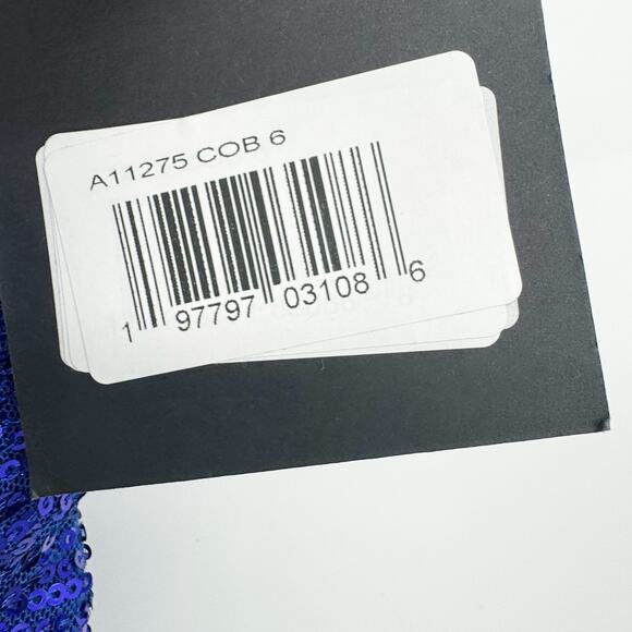 Mac Duggal Sequin Draped Faux Wrap Asymmetrical Hem Gown Cobalt Size 6 NWT - Picture 9 of 12